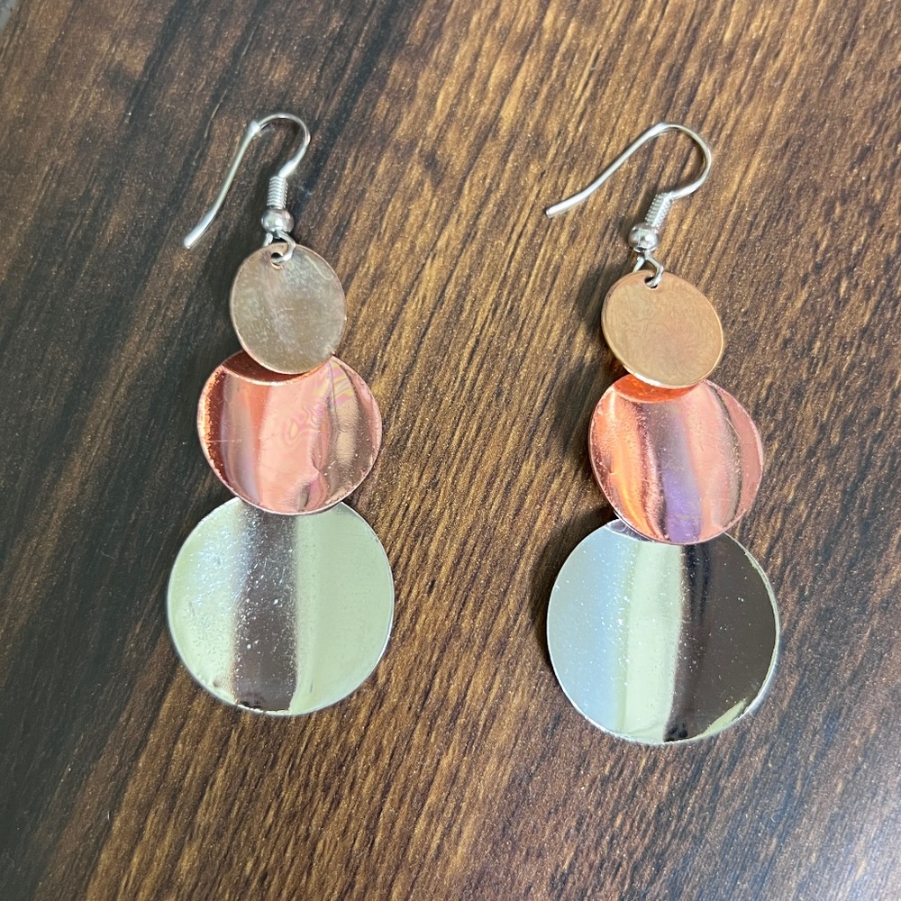Tri-Color Graduated Circle Dangle Earrings